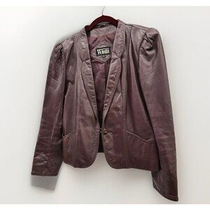 Vintage Women's Winlit Leather Jacket Blazer Size 13-14 One Button Dark Burgundy